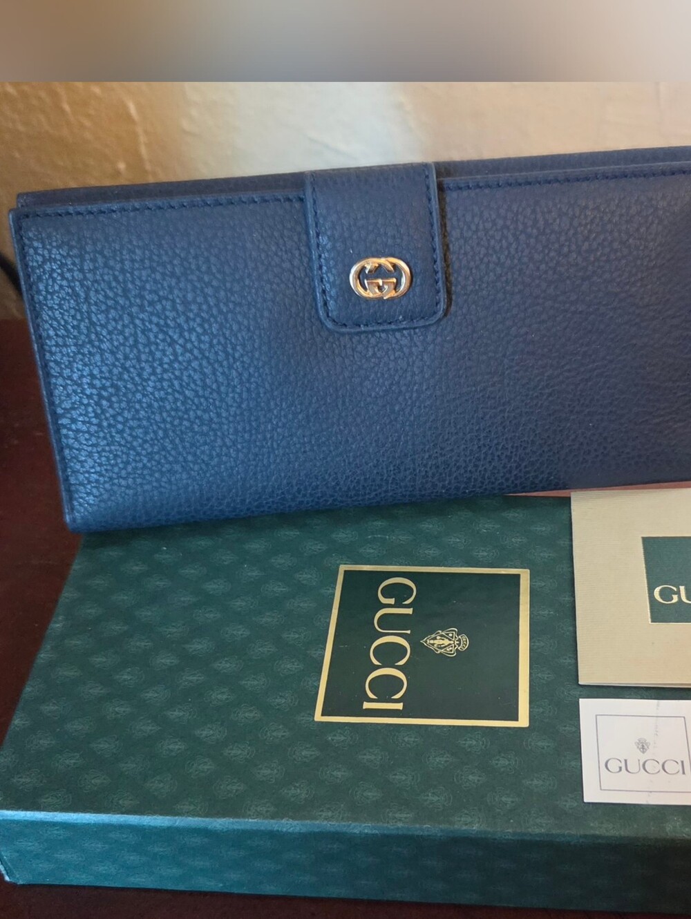 Gucci Vintage Navy Leather Interlocking Wallet